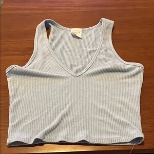 Light Blue Ribbed V-Neck Tank Top